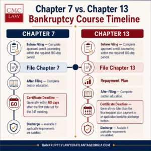 Chapter 7 and Chapter 13 bankruptcy credit counseling and debtor education timeline 